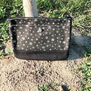 NWOT Lands End Black and grey stars large 2 pocket pouch